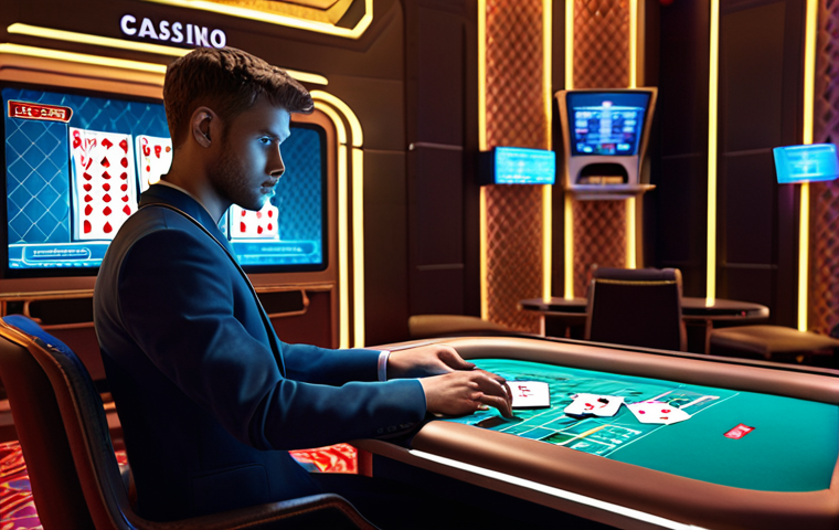 **Prompt:** A diligent student in a futuristic, sleek study space preparing for a casino dealer exam. Holographic screens display complex online casino platforms, VR environments, and AI customer analysis data, blending with traditional playing cards and chips. The scene emphasizes comprehensive learning of both classic rules and modern industry trends like cybersecurity and digital ethics.